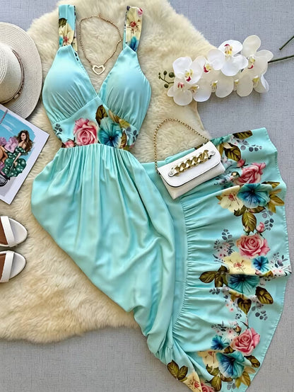Women's Floral V-Neck Vacation Dress