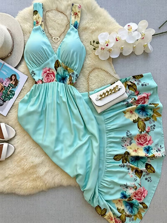 Women's Floral V-Neck Vacation Dress