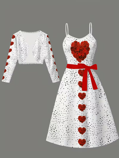 Women's 3D Geometric Print Coat & Dress Set | Elegant Black & White Gradient Outfit