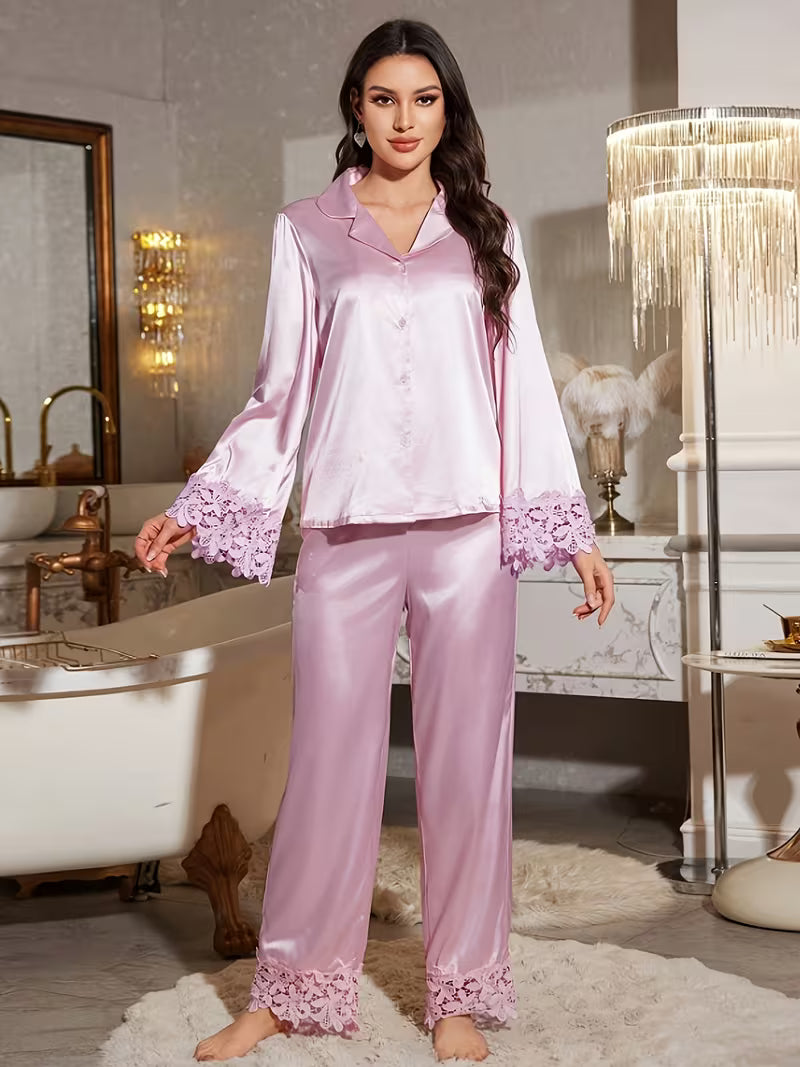 Women's Lace Trim 2-Piece Robe Set | Elegant Luxury Sleepwear