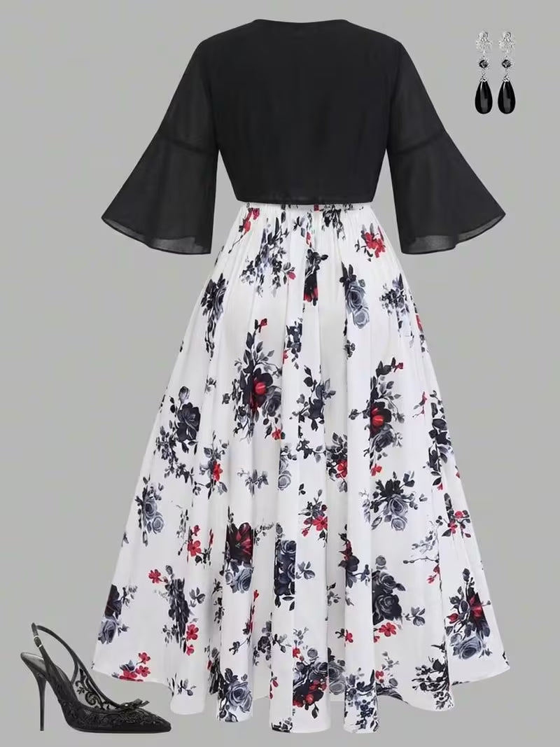 Women's New Summer Fashion Printed 2pcs Dress Set