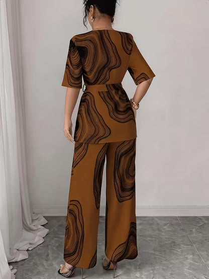 Women's Premium Abstract Printed Top & Wide Leg Pants Set