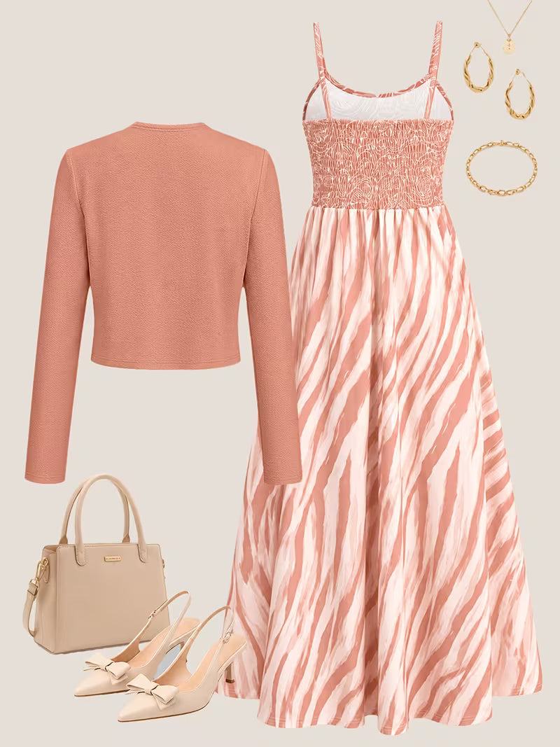 Women's Abstract Print 2-Piece Maxi Dress Set | Elegant Jacket Co-Ord