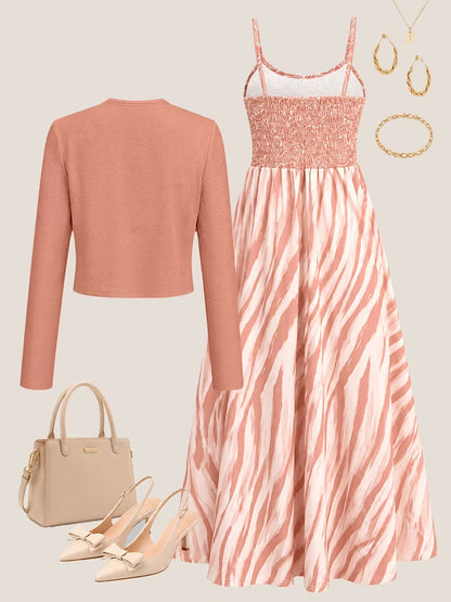 Women's Abstract Print 2-Piece Maxi Dress Set | Elegant Jacket Co-Ord