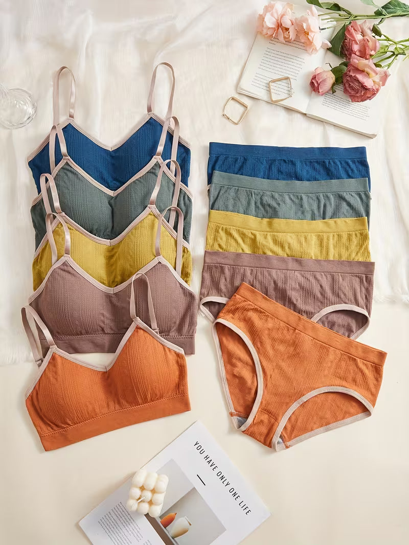 Pack of 5 Women's Bra & Panty Set – Soft Comfortable Everyday Lingerie Combo