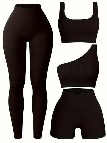 4-Piece Seamless Ribbed Activewear Set