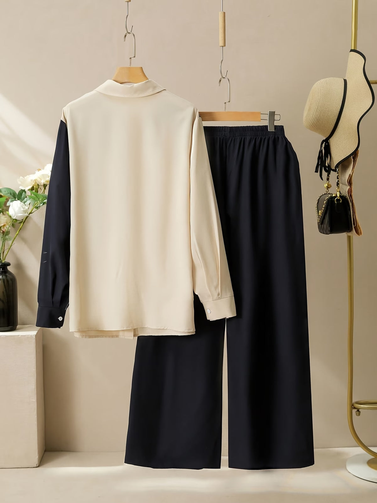 Women’s Solid Button-Down Shirt & Pant Set