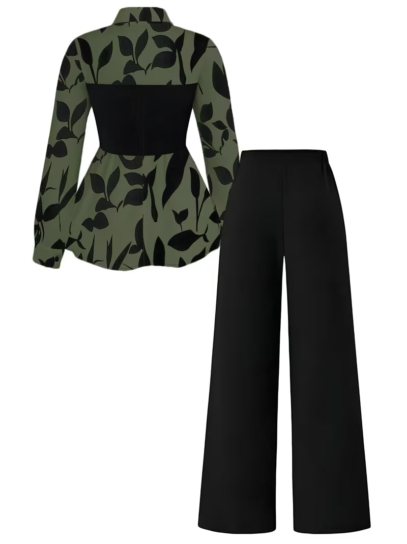 Women's Elegant Long Sleeve Top & Pants Set