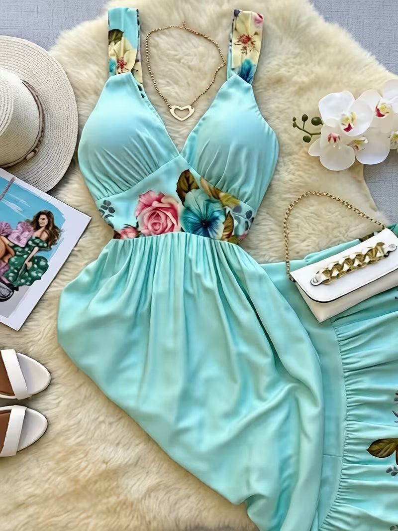 Women's Floral V-Neck Vacation Dress