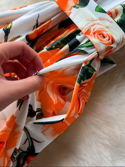 Women's Premium Floral Belted Midi Dress