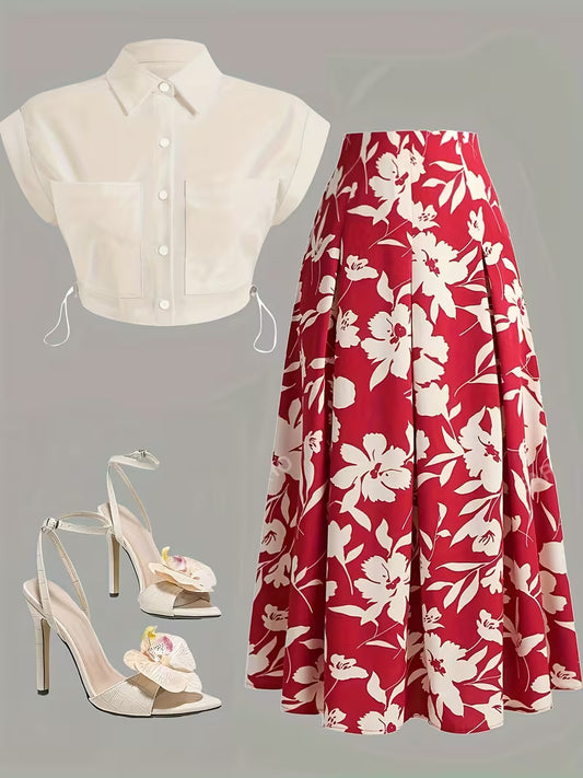 Women's Premium Printed Crop Top & Maxi Skirt Set