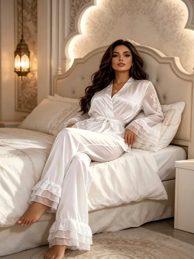 Women's Lace Trim 2-Piece Robe Set | Elegant Luxury Sleepwear