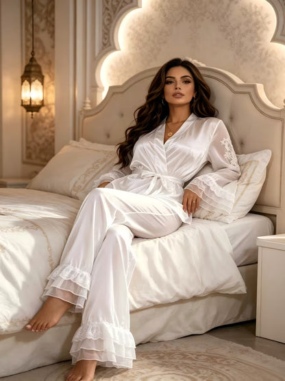 Women's Lace Trim 2-Piece Robe Set | Elegant Luxury Sleepwear
