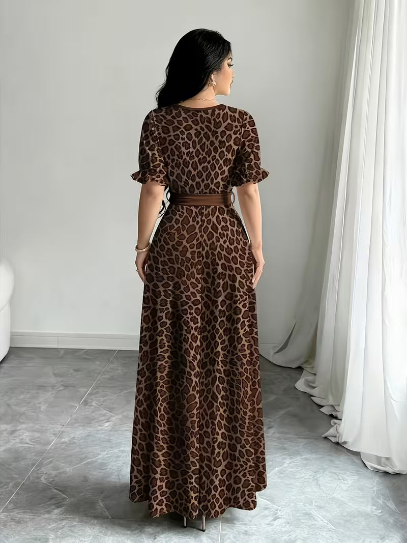 Women's Printed Belted Maxi Dress | Elegant Puff Sleeve Summer Dress