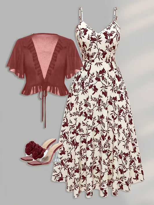 Women's New Summer Fashion Printed 2pcs Dress Set