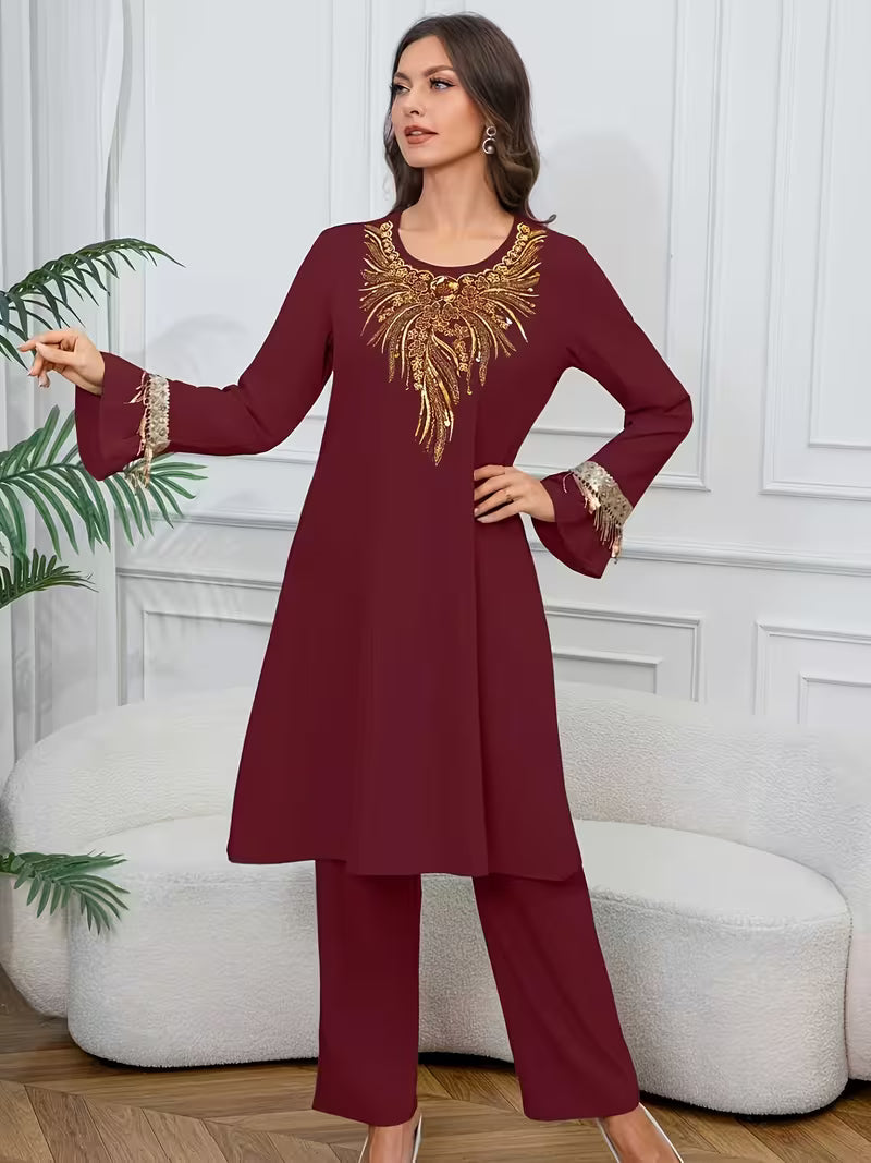 Royal Embroidered Sequin Ladies' Suit