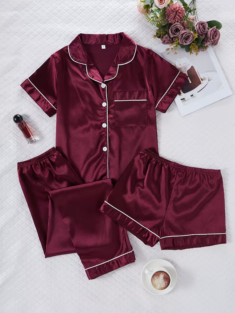 Women's Luxe Satin 3-Piece Sleepwear Set