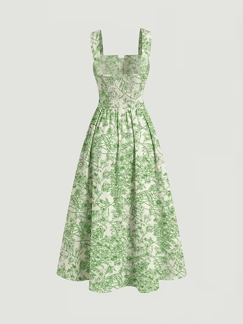 Women's Premium Floral Tie Strap Midi Dress