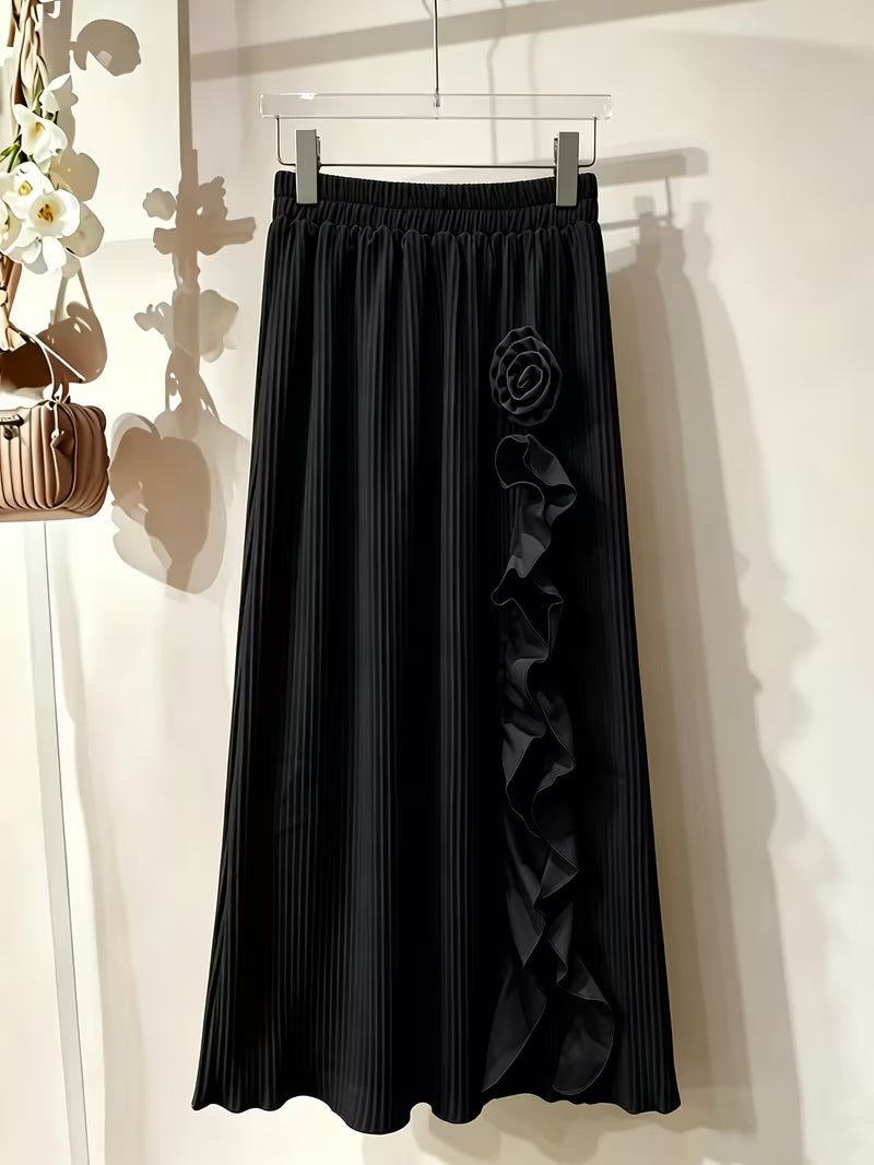 Rose Embroidery Top & Midi Skirt Set