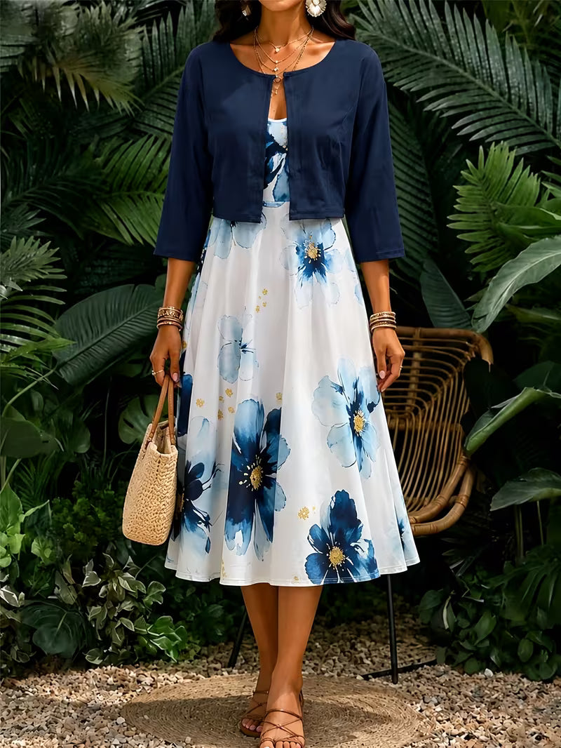 Elegant Bloom Cardigan Dress Set