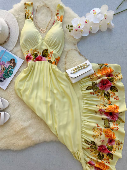 Women's Floral V-Neck Vacation Dress