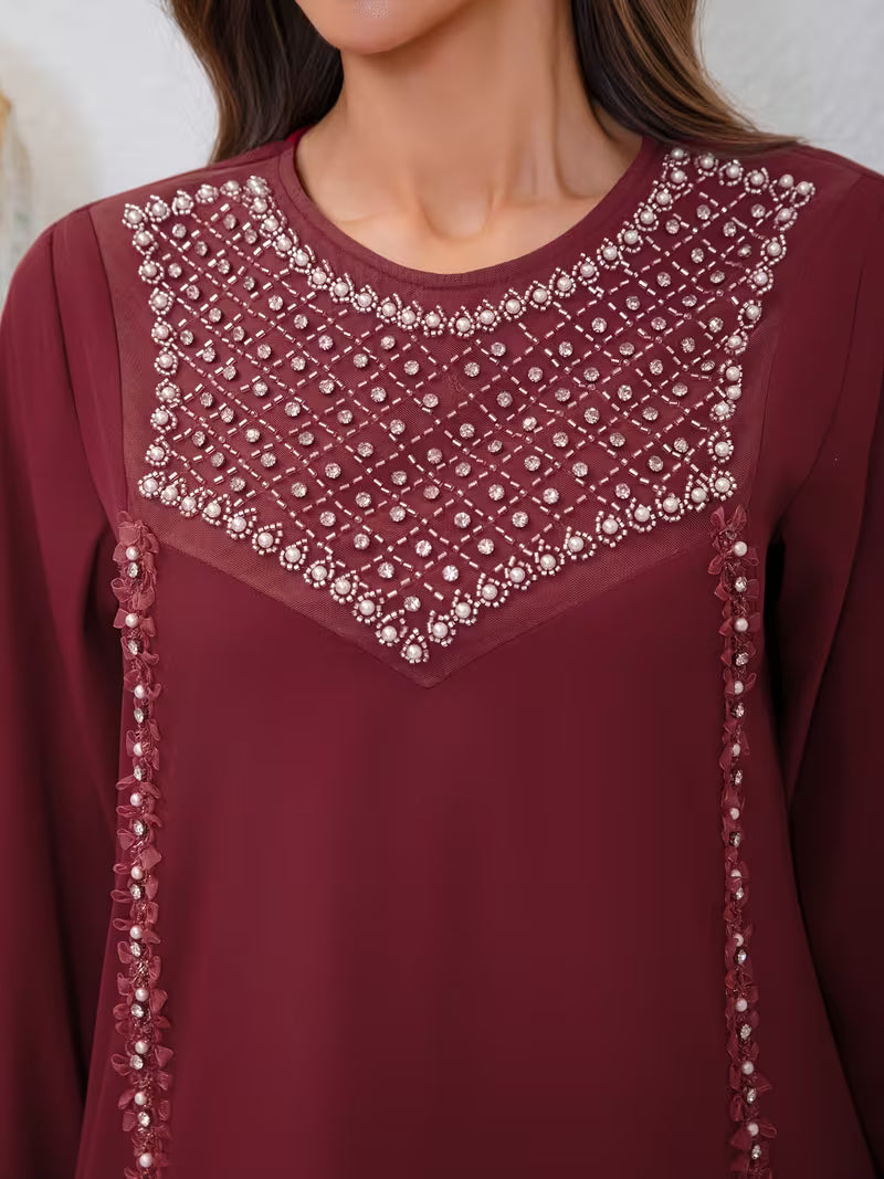 Luxury Pearl Sequin Abaya 2-Piece Set