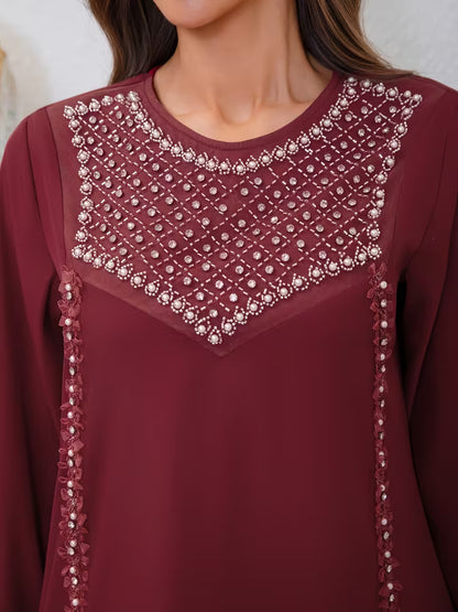 Luxury Pearl Sequin Abaya 2-Piece Set