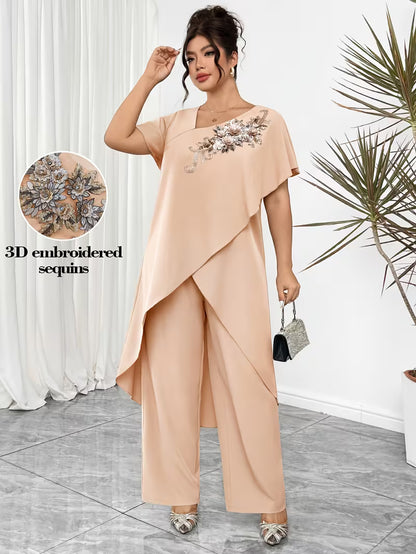 Luxury Rhinestone Lace Plus-Size Set