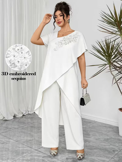 Luxury Rhinestone Lace Plus-Size Set