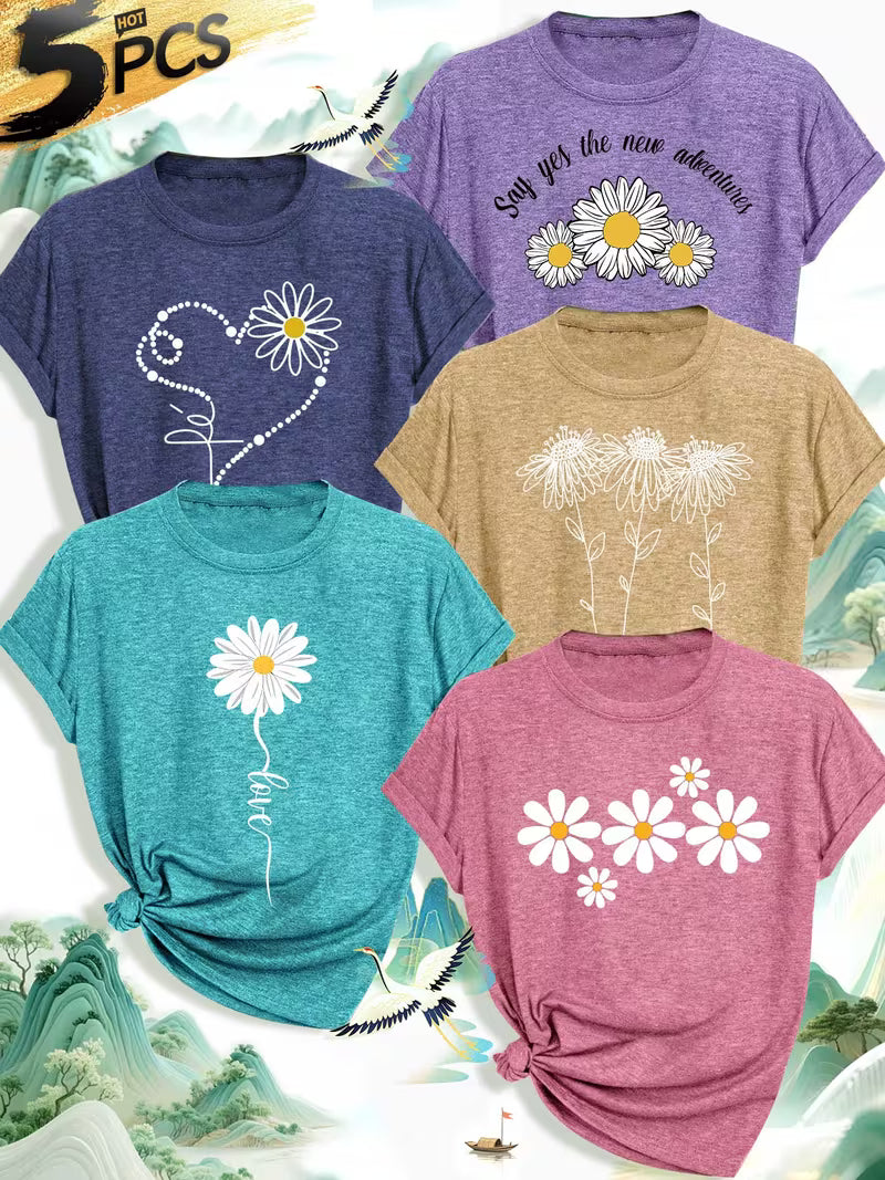 Pack of 5 Women’s Printed Casual T-Shirts