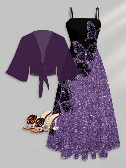 Butterfly Sparkle Black & Purple Dress Set