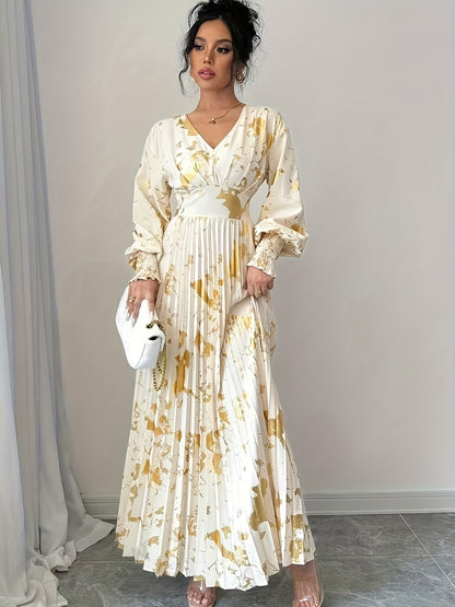Women’s Floral Printed Pleated Maxi Dress