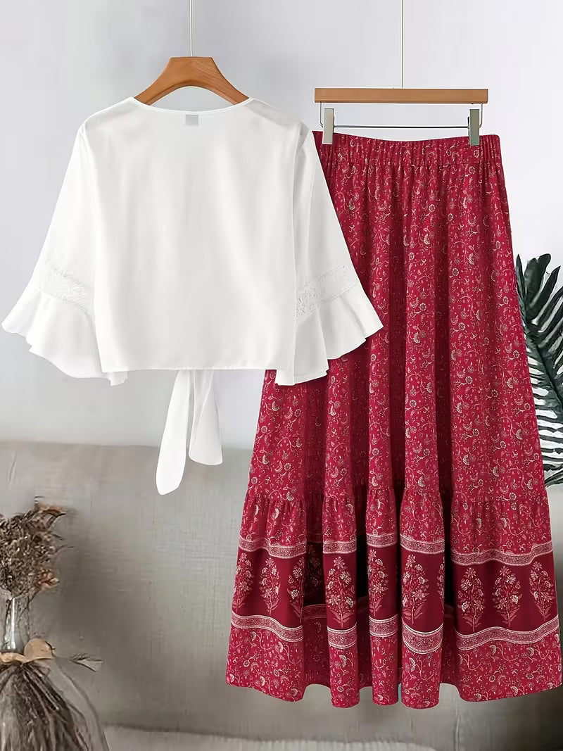 Chic Plus Size Lace Trim Two-Piece Set | Casual & Vacation Wear
