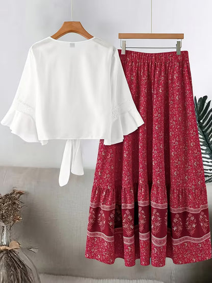 Chic Plus Size Lace Trim Two-Piece Set | Casual & Vacation Wear