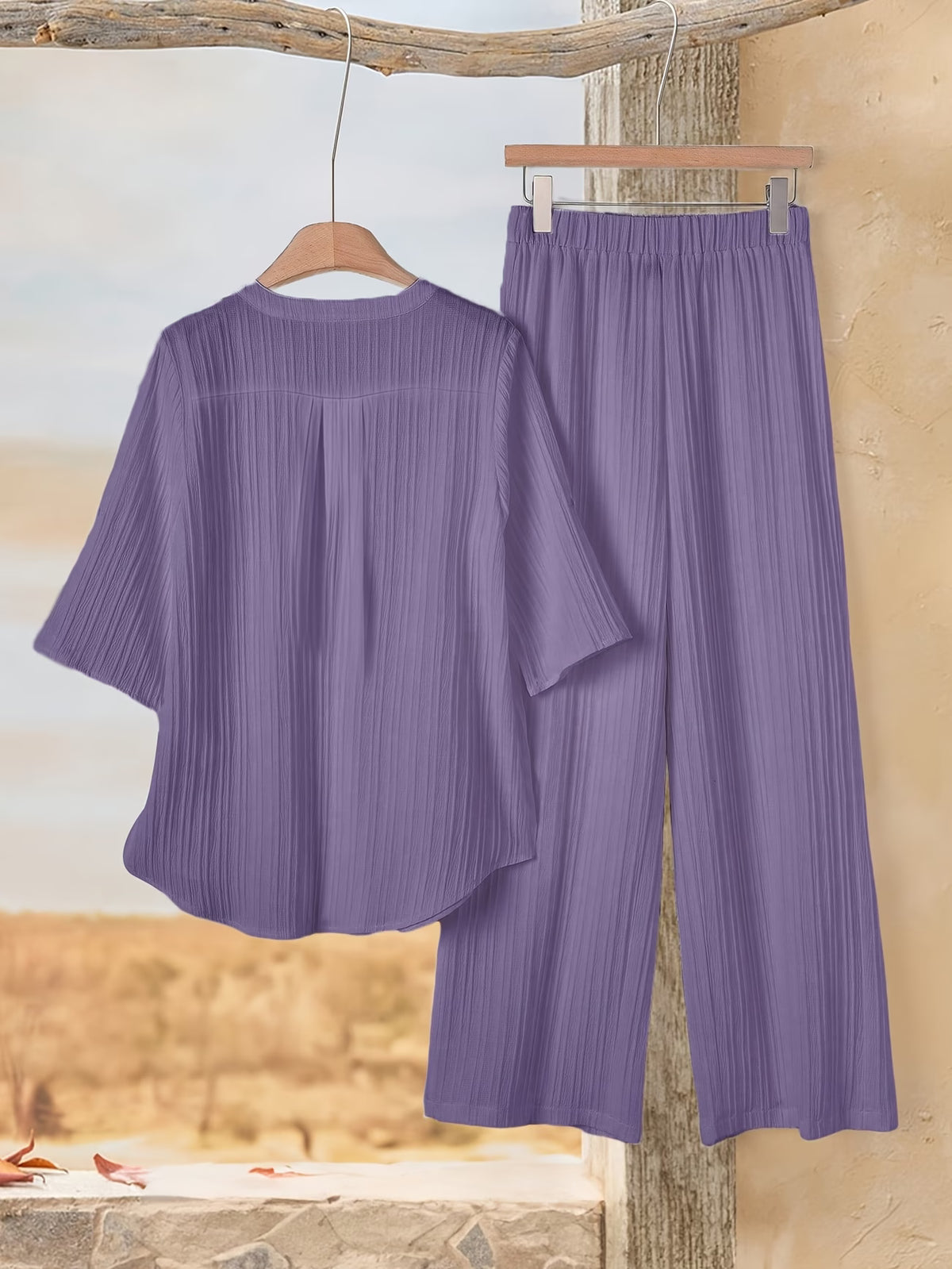 Women’s Solid Button-Down Shirt & Pant Set