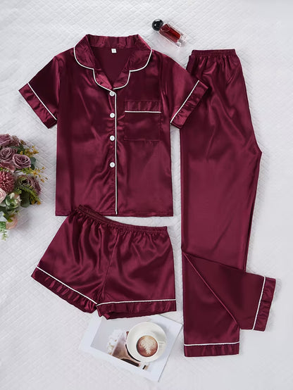 Women's Luxe Satin 3-Piece Sleepwear Set