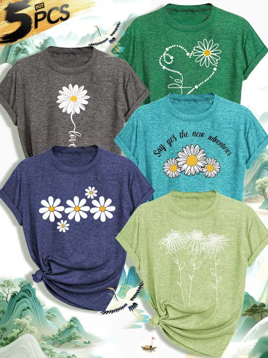 Pack of 5 Women’s Printed Casual T-Shirts