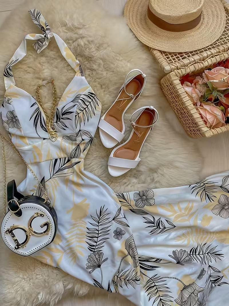 Women's Floral V-Neck Vacation Dress