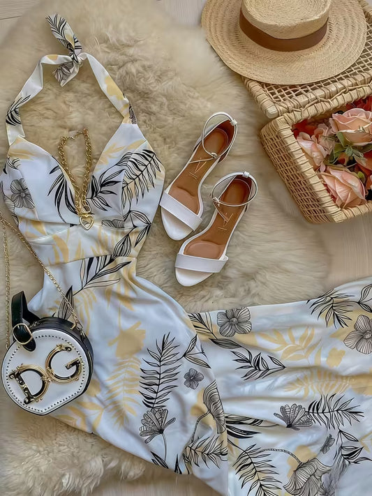Women's Floral V-Neck Vacation Dress