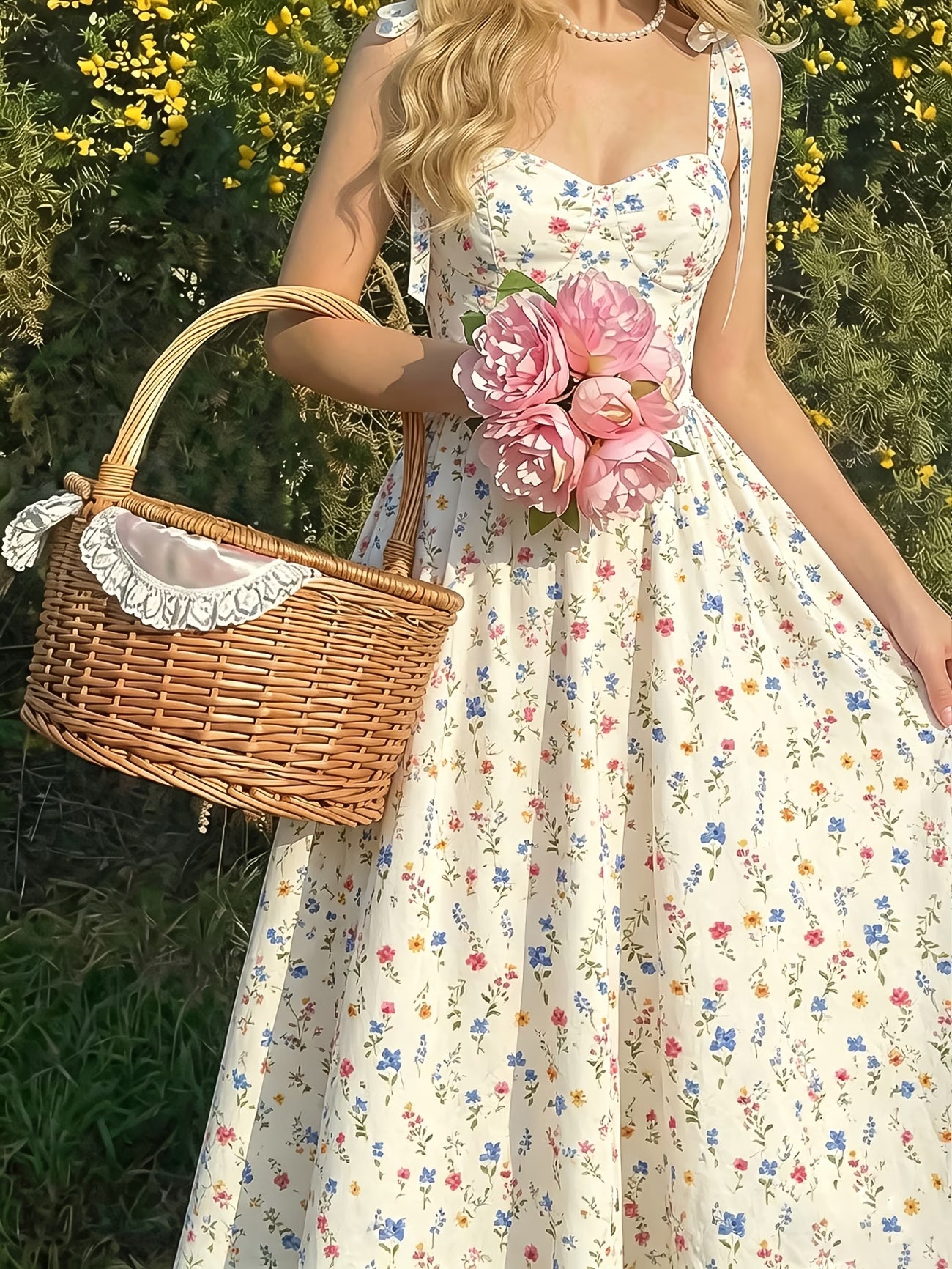 Women's Premium Floral Tie Strap Midi Dress