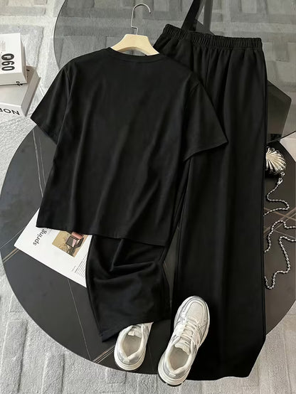 Women's Summer Bear Print Lounge Set – Soft Oversized T-Shirt with Drawstring Pants