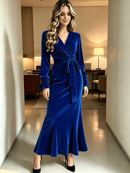 Women's Velvet Mermaid Maxi Dress | Elegant V-Neck Evening Gown