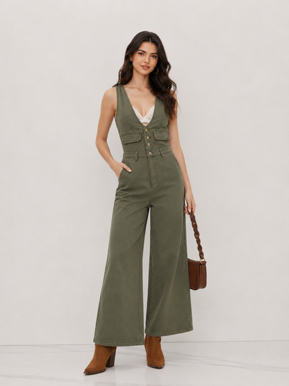 Women's Premium Sleeveless Denim Jumpsuit