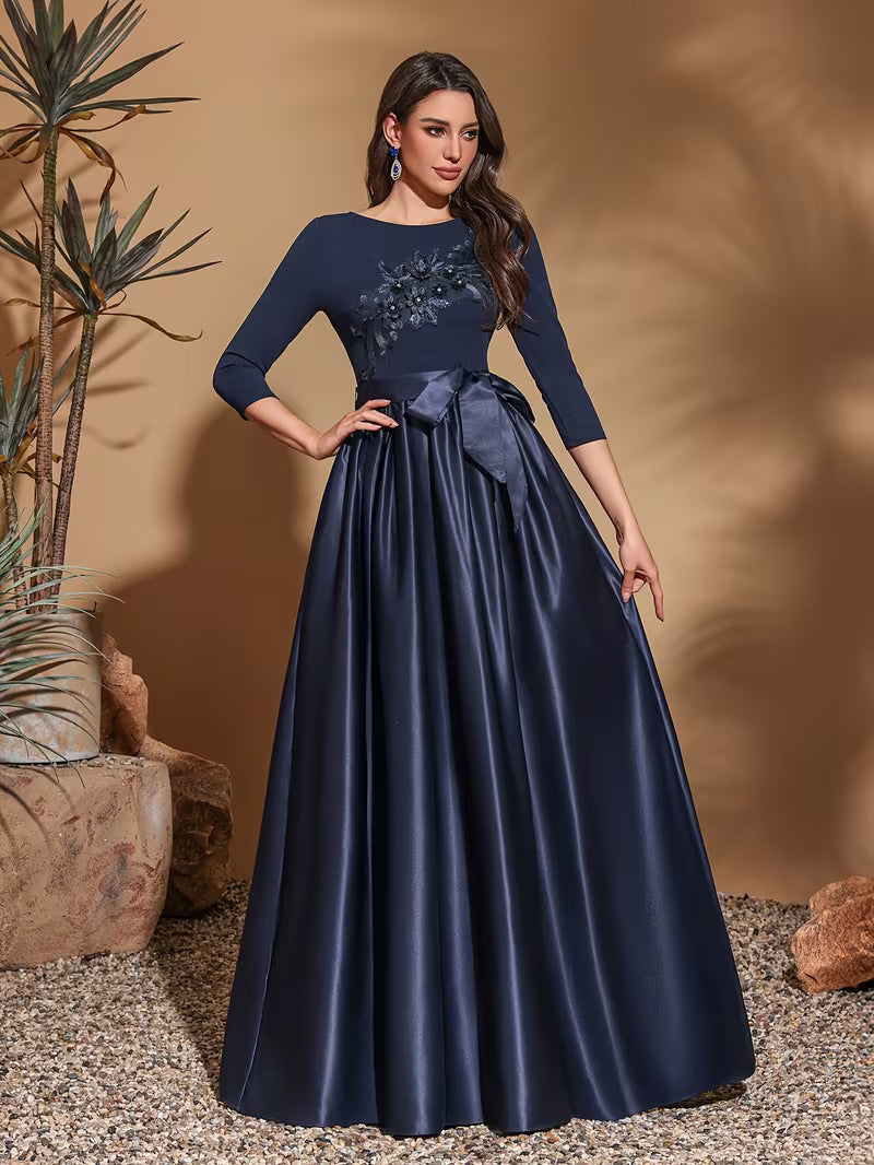 Elegant Bow Belt Mid-Length Evening Dress