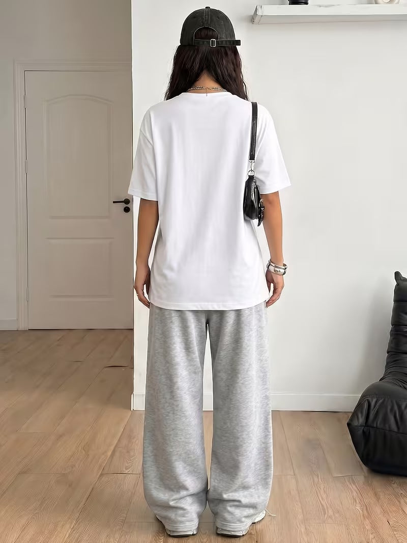 Women's Summer Bear Print Lounge Set – Soft Oversized T-Shirt with Drawstring Pants