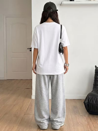Women's Summer Bear Print Lounge Set – Soft Oversized T-Shirt with Drawstring Pants