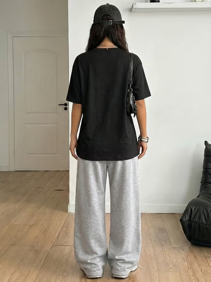 Women's Summer Bear Print Lounge Set – Soft Oversized T-Shirt with Drawstring Pants