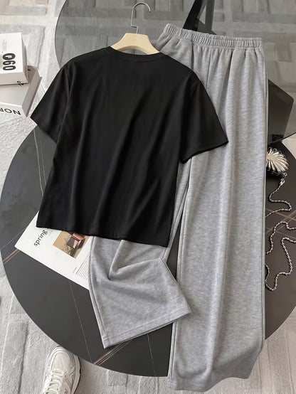 Women's Summer Bear Print Lounge Set – Soft Oversized T-Shirt with Drawstring Pants
