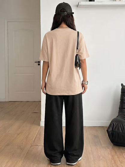 Women's Summer Bear Print Lounge Set – Soft Oversized T-Shirt with Drawstring Pants