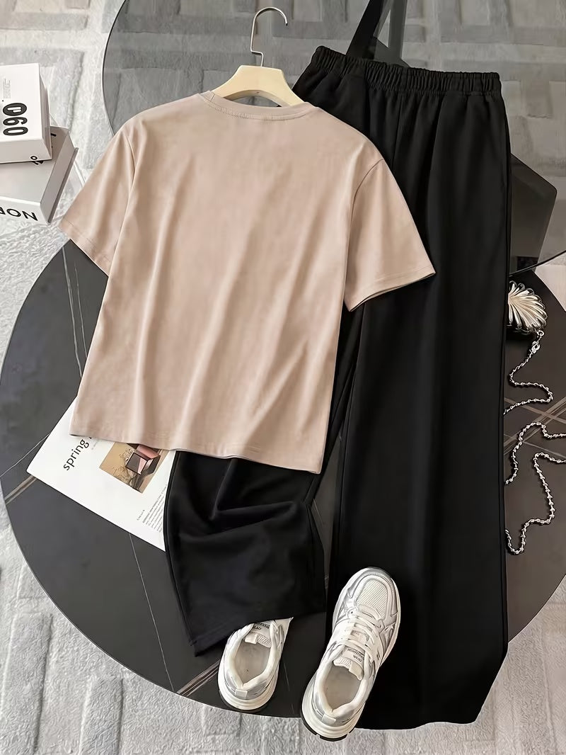 Women's Summer Bear Print Lounge Set – Soft Oversized T-Shirt with Drawstring Pants